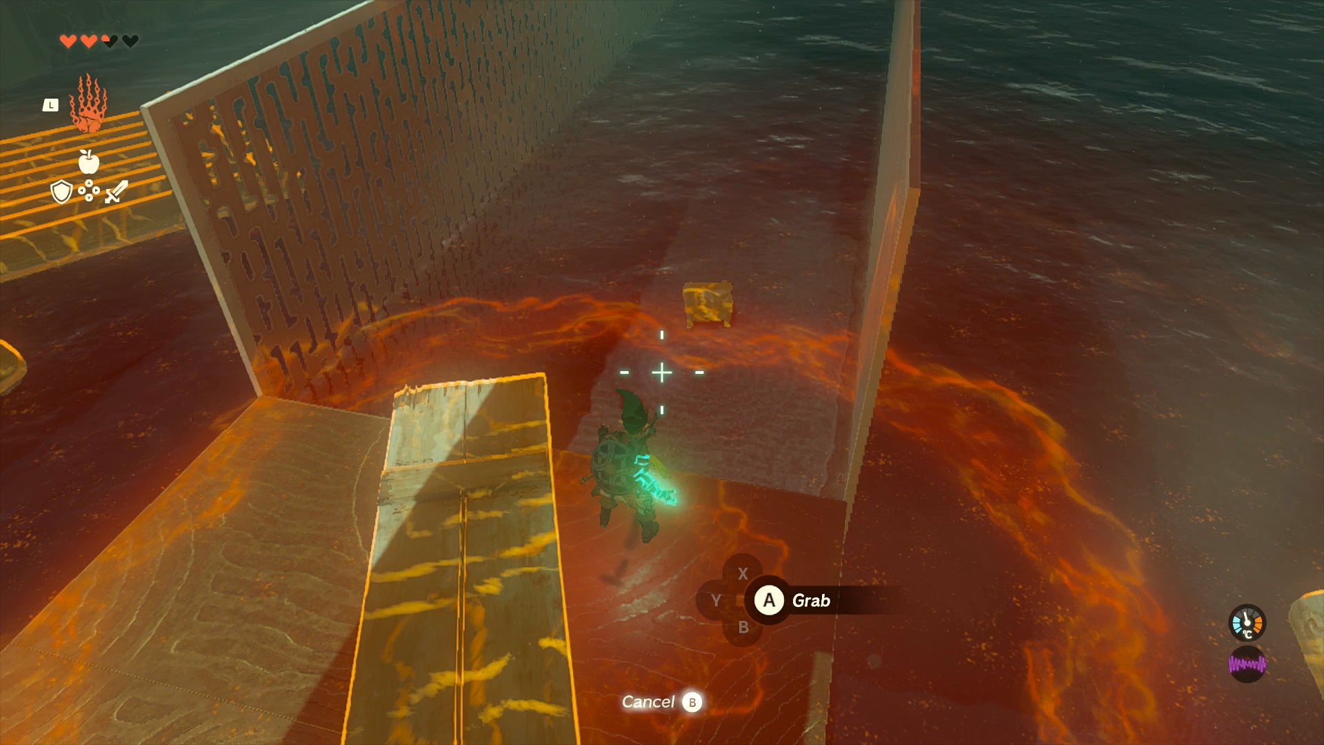 Link fishing a chest out of a pool of water inside Tukarok Shrine in Zelda: Tears of the Kingdom - 9