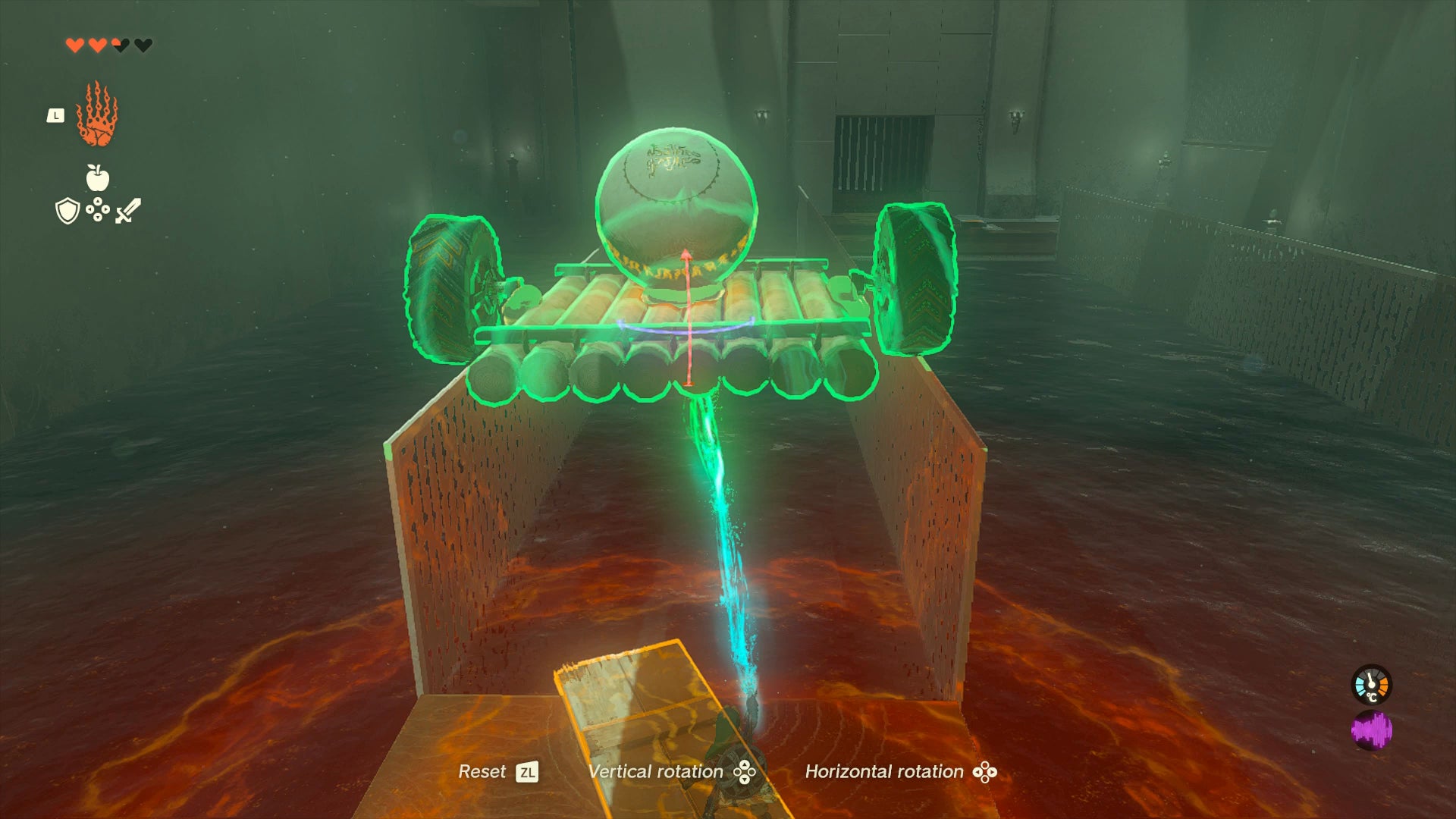 Link ferrying a ball across a pool of water inside Tukarok Shrine in Zelda: Tears of the Kingdom - 10