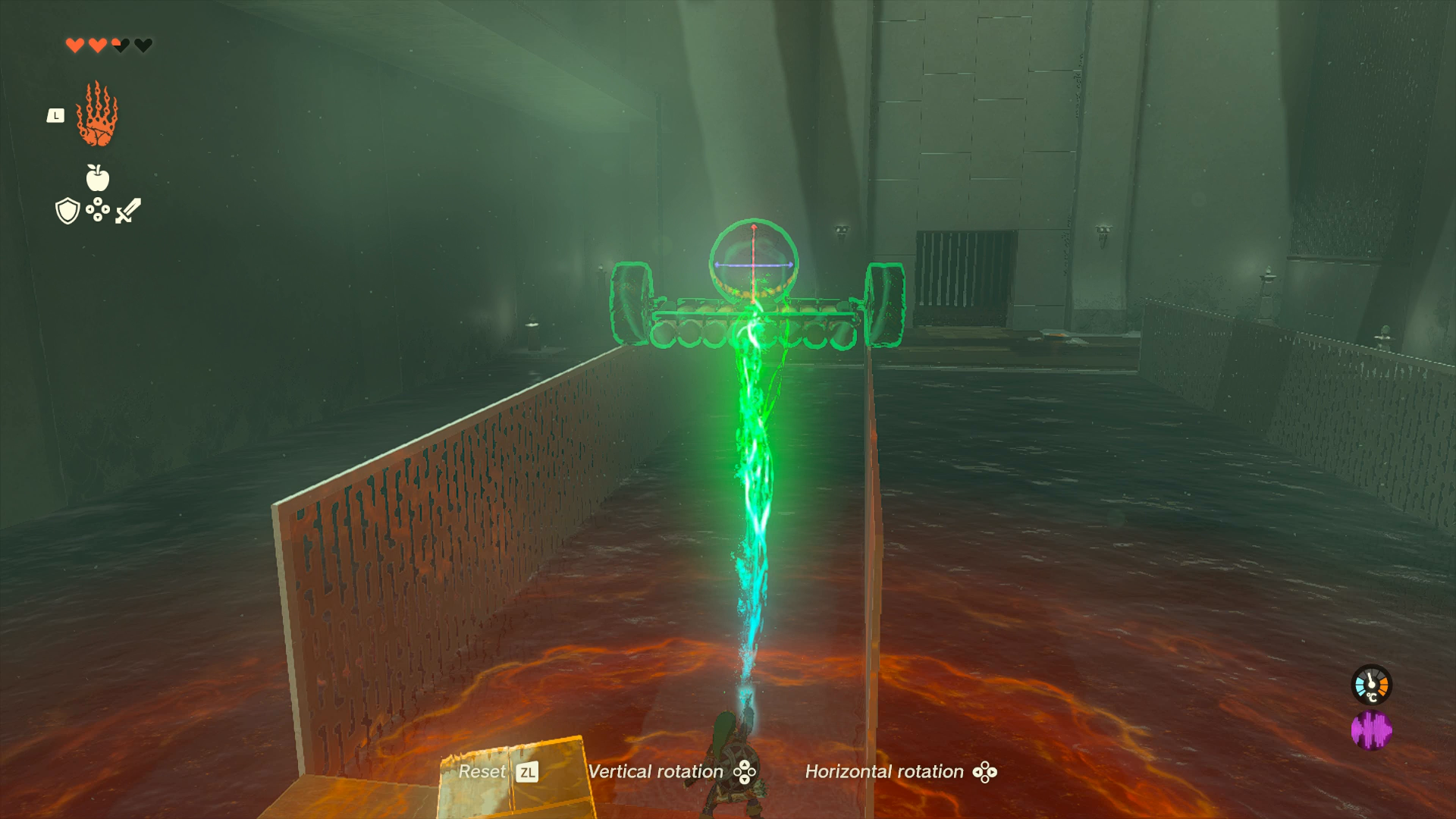 Link using the Ultrahand power to move a cart in Zelda: Tears of the Kingdom