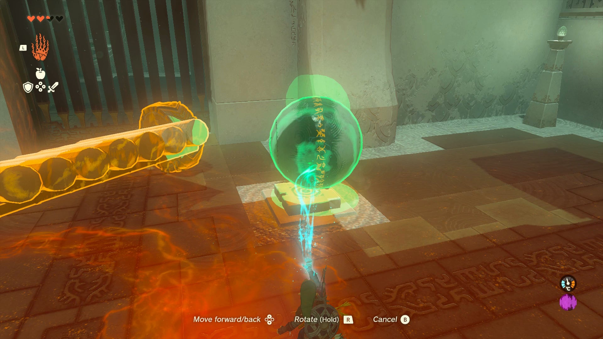 Link using the Ultrahand power to place a ball on a button in Zelda: Tears of the Kingdom - 12