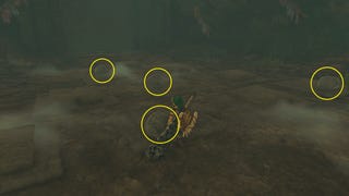 Link placing rocks to solve the Twins Manuscript stone puzzle in Zelda: Tears of the Kingdom
