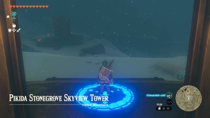 Link experiencing Unbearable Cold in the Hebra Mountains in Zelda: Tears of the Kingdom