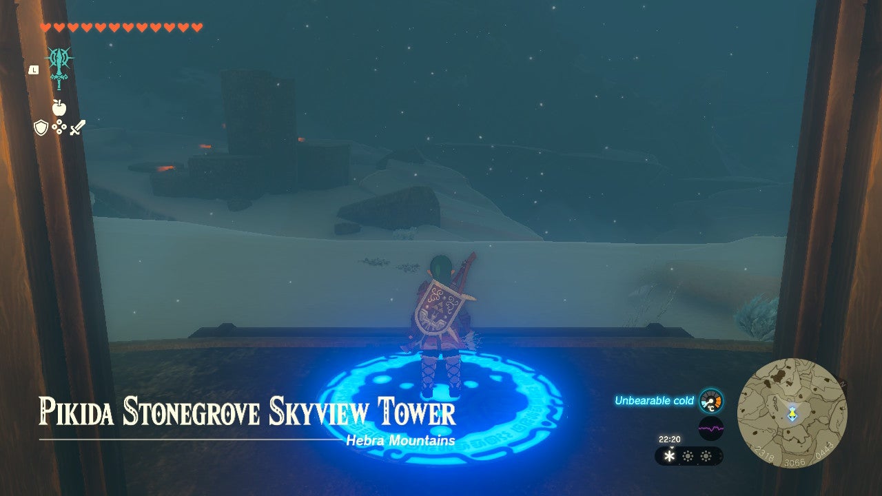 Link experiencing Unbearable Cold in the Hebra Mountains in Zelda: Tears of the Kingdom - 1