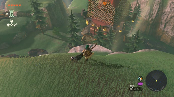 Link overlooking Upland Zorana Skyview Tower in Zelda: Tears of the Kingdom