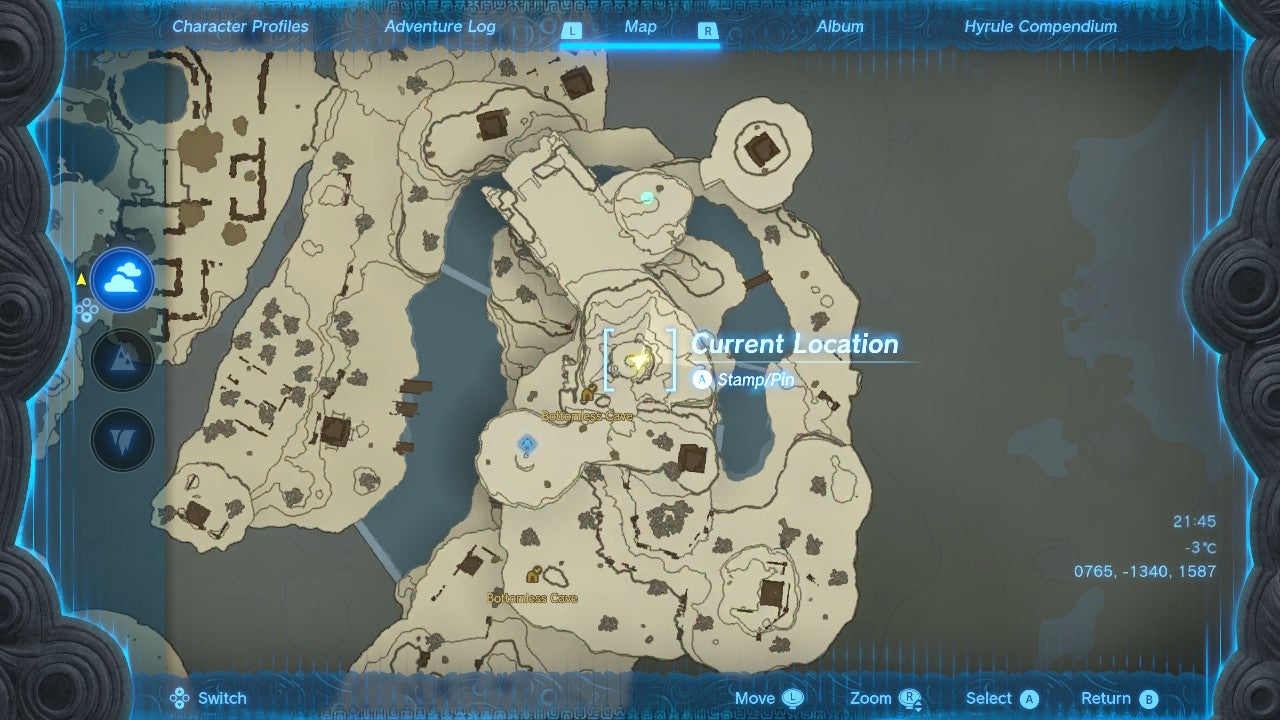 A map screen showing the location of warm clothes on the Great Sky Island in Zelda: Tears of the Kingdom - 5