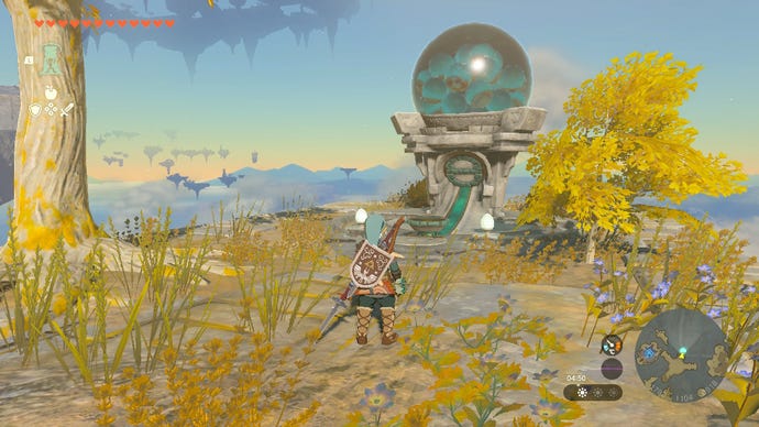 Link collecting Zonai Devices from a Device Dispenser in Zelda: Tears of the Kingdom