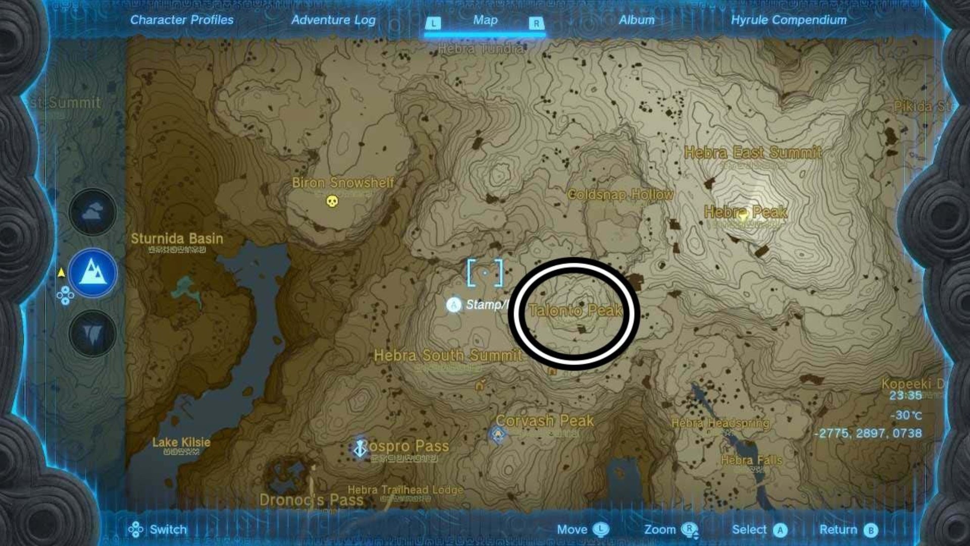 zelda tota talonto peak map location