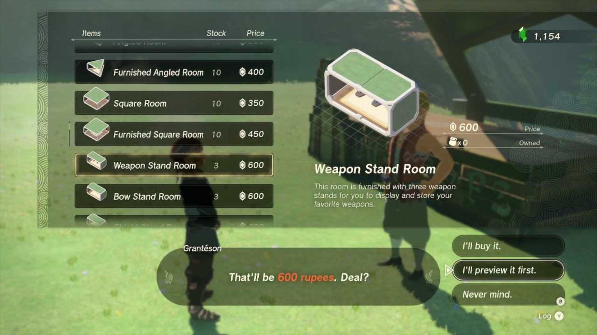 zelda totk buying weapon stand room from granteson
