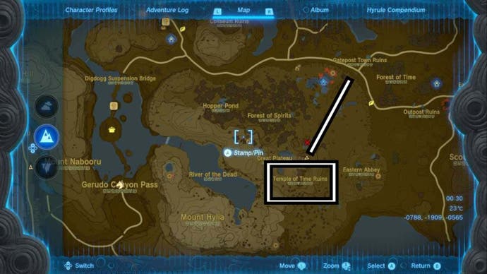 zelda totk call from the depths temple of time map route and location