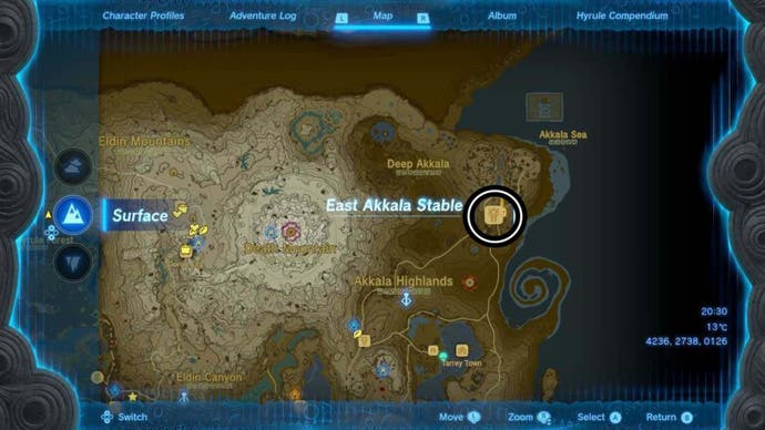 zelda totk east akkala stable map location
