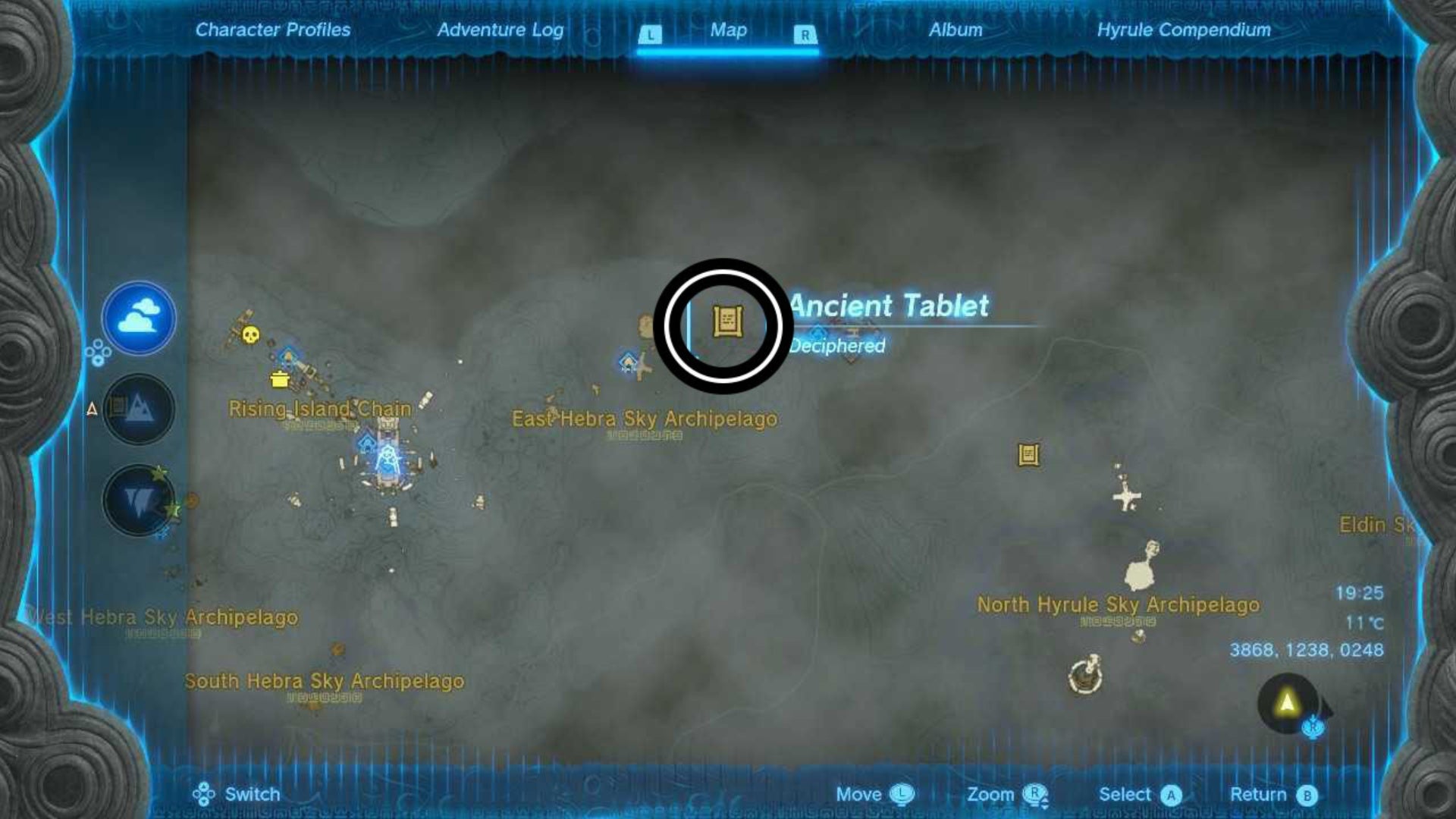 zelda totk east hebra sky archipelago ancient tablet map location