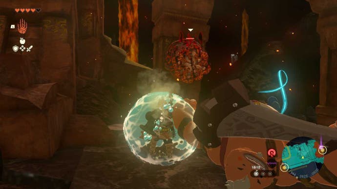 zelda totk Link is in the fire temple facing a Fire Like Like