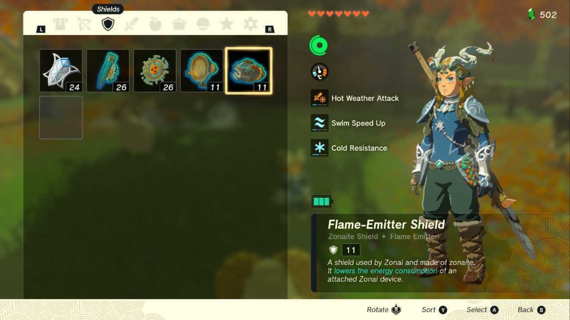 zelda totk flame emitter shield menu