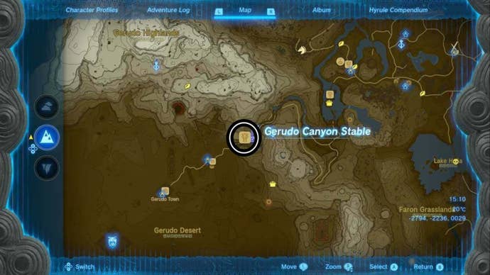zelda totk gerudo canyon stable map location