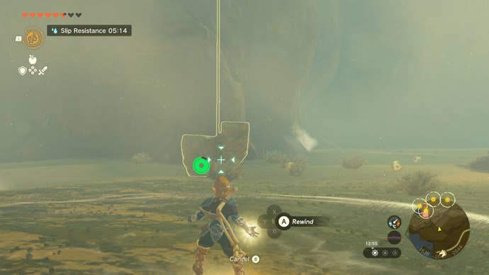 zelda totk great plateau chasm link using rewind on rock