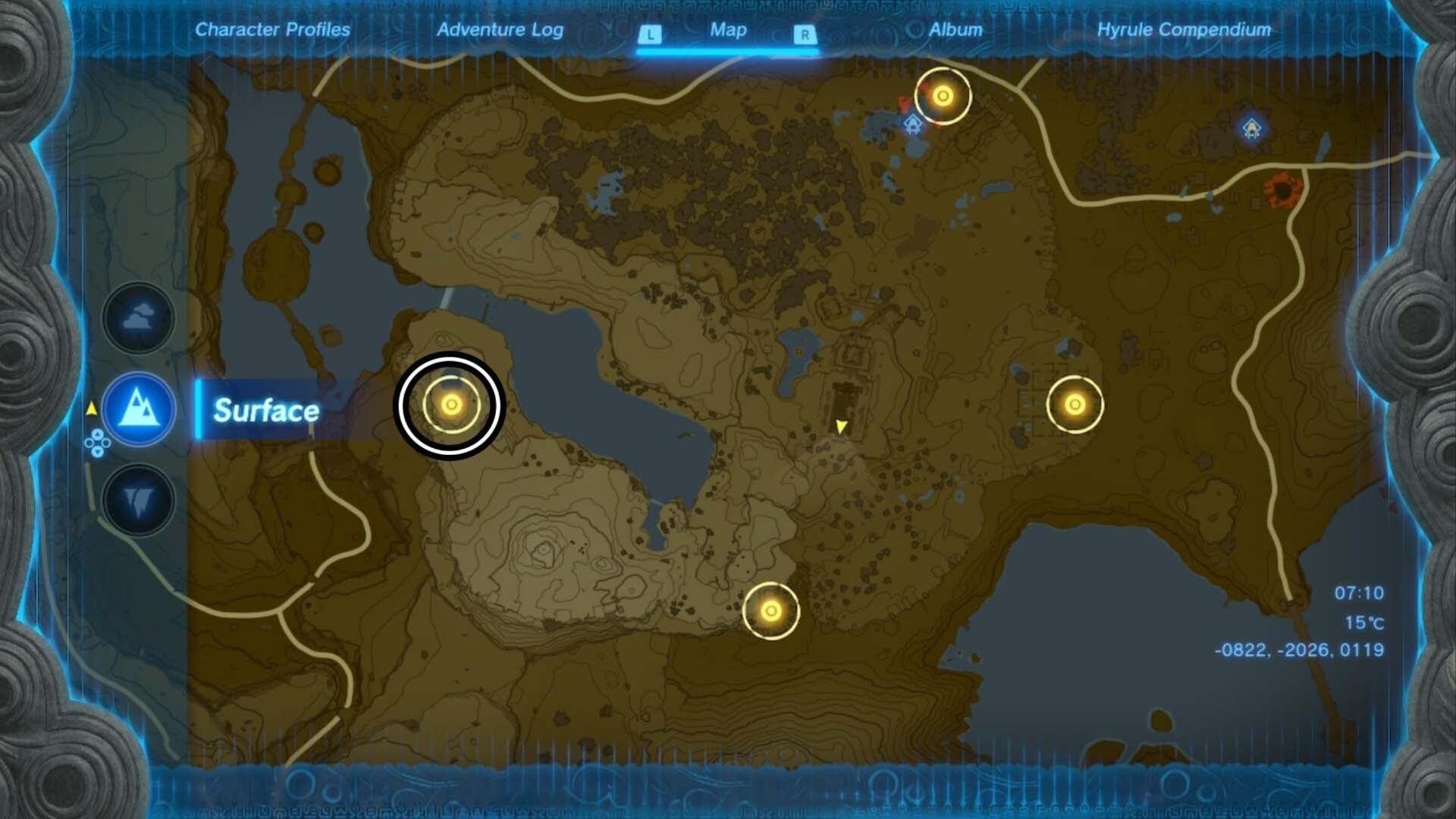 zelda totk great plateau west chasm map location