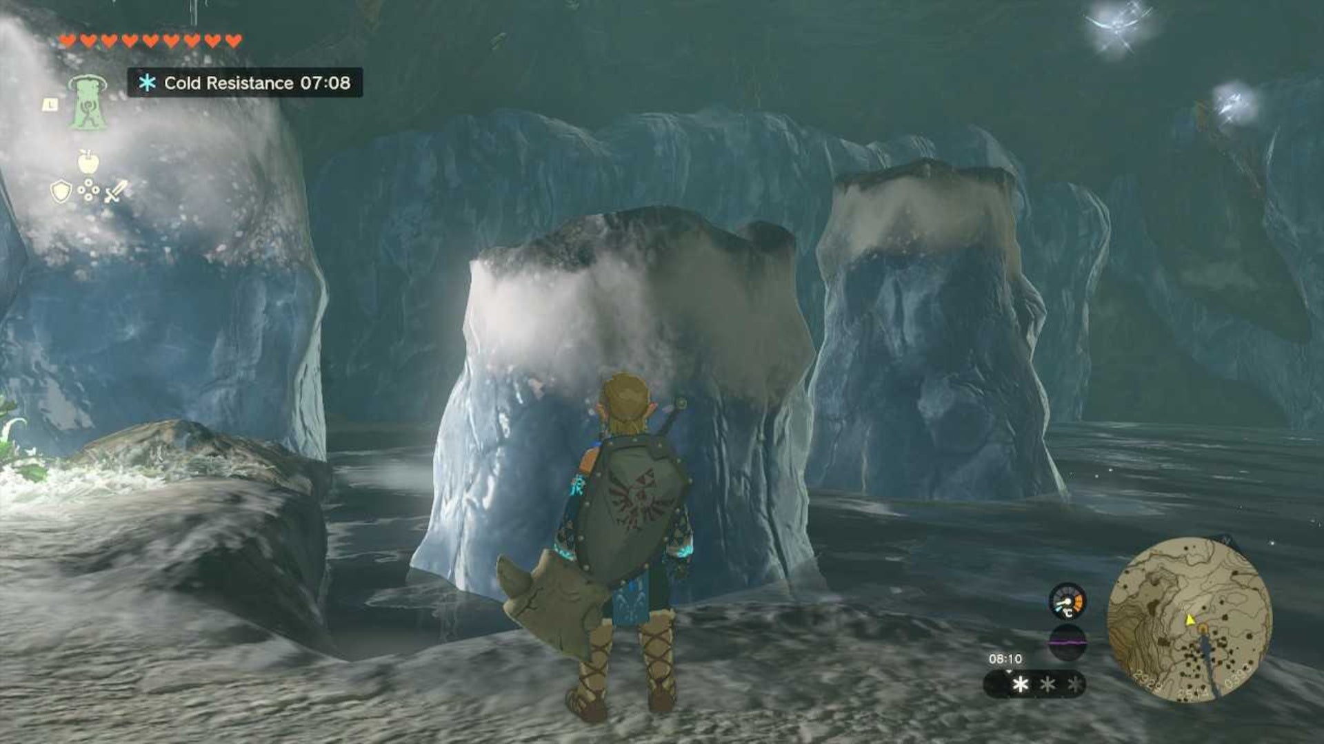 zelda totk hebra headspring cave link facing pillars