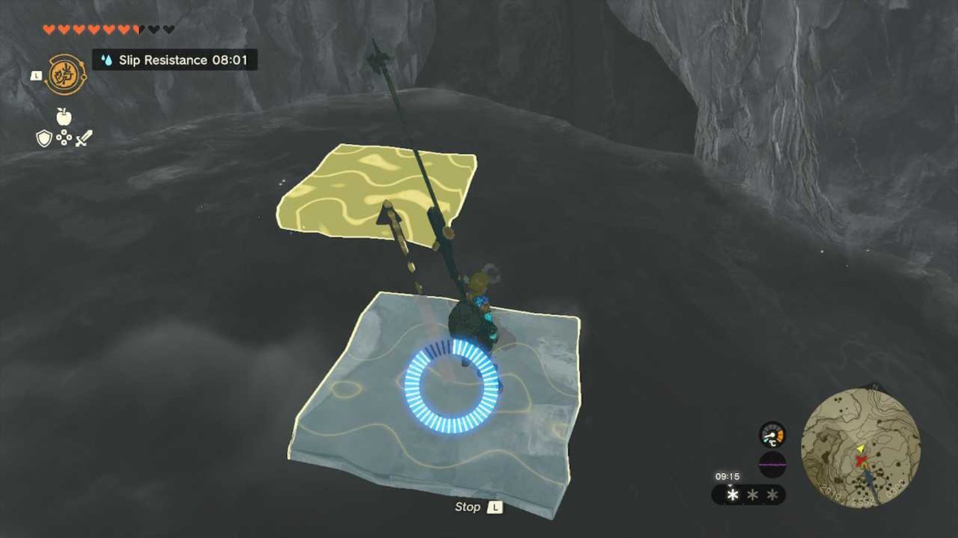 zelda totk hebra headspring cave link using rewind on ice platform
