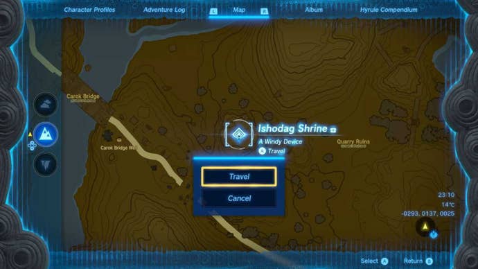 zelda totk ishodag shrine map fast travel location