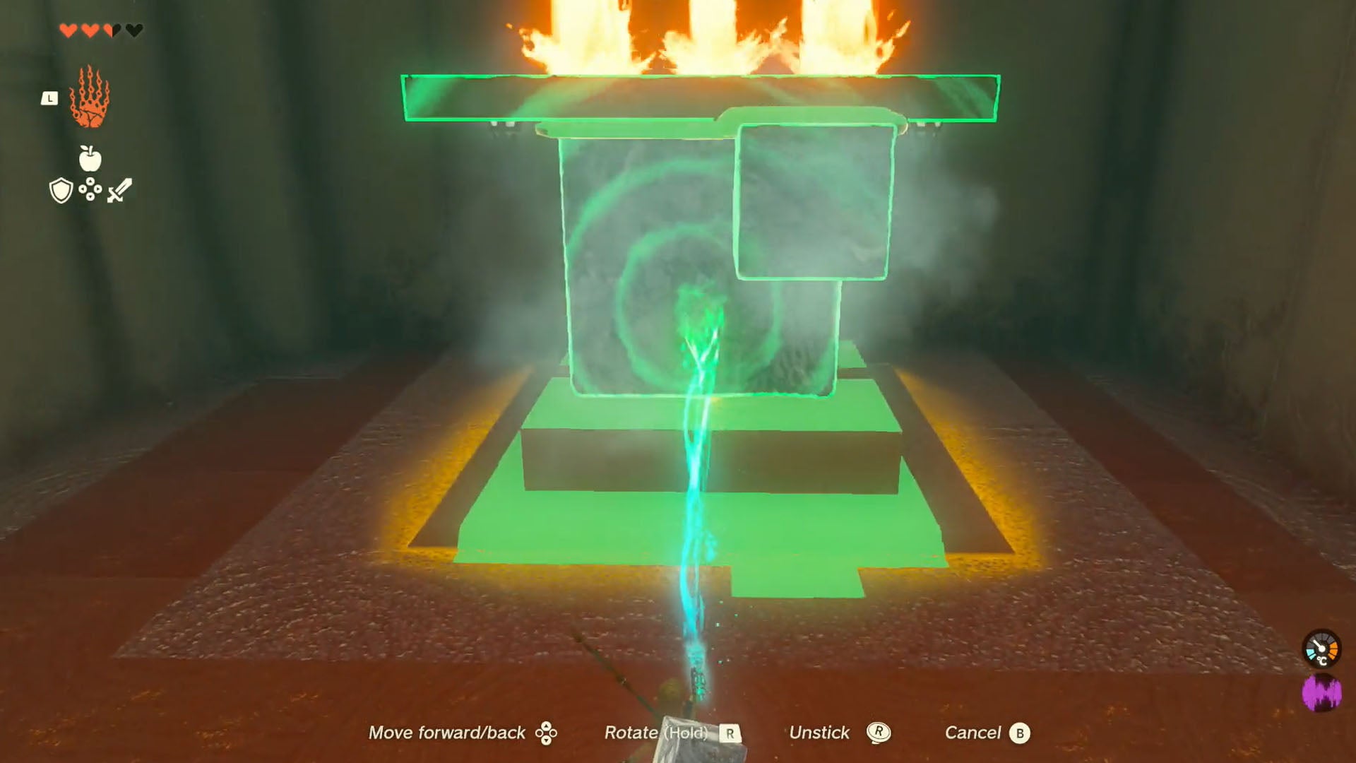 zelda totk kiuyoyou shrine blocking fire waterfall and trigger pressure pad