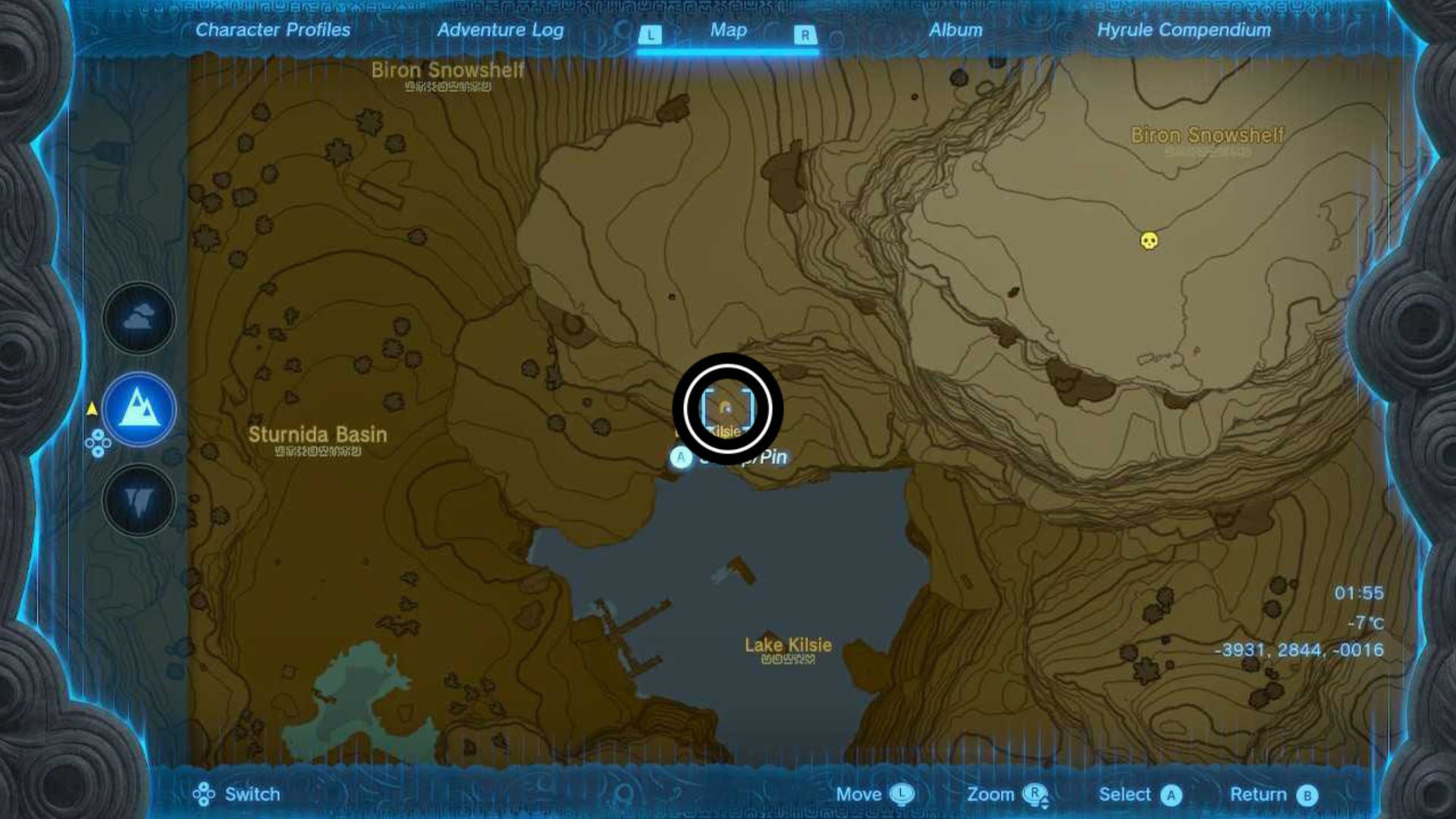 zelda totk lake kilsie cave entrance close up map location