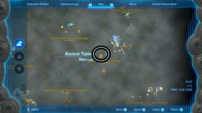 zelda totk lanayru sky archipelago ancient tablet map location