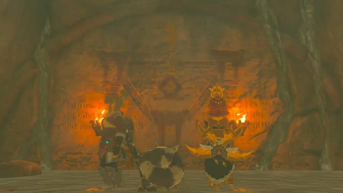 zelda totk link and riju looking at mural in gerudo shelter