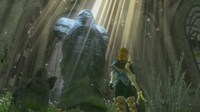 zelda totk link and temple of time goddess statue
