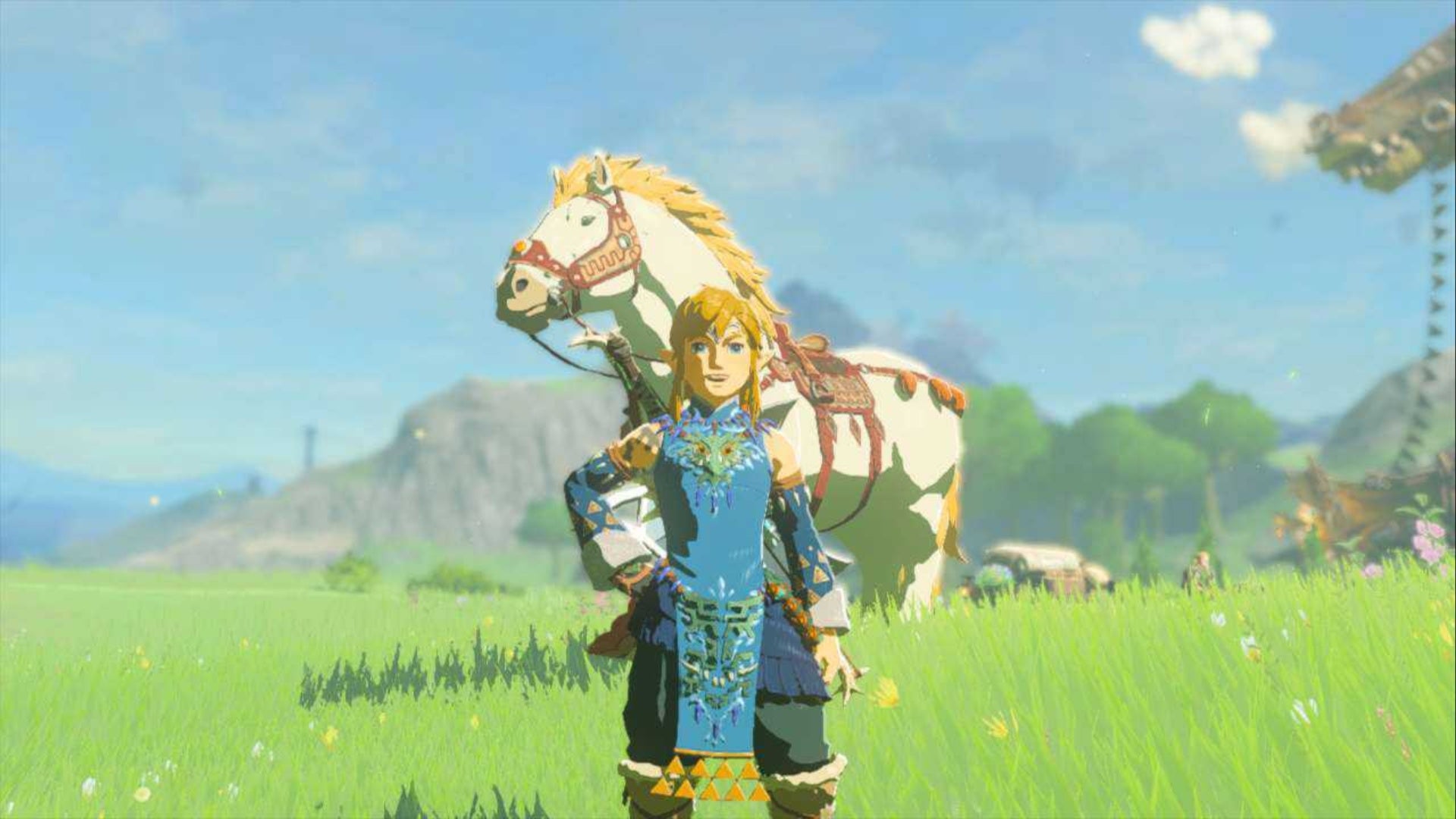 zelda totk link and the giant white stallion