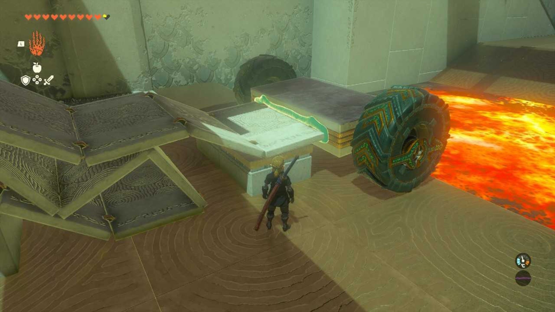 zelda totk link attaching long bridge to two wheeled vehicle in marakuguc shrine