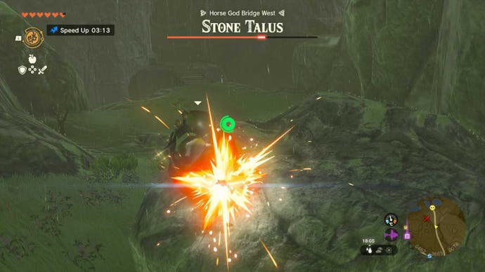 zelda totk link attacking horse god stone talus