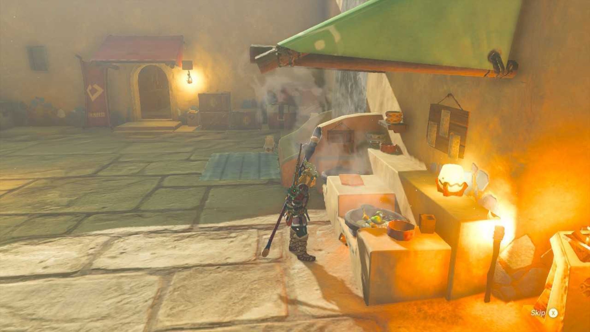 zelda totk link cooking in gerudo town