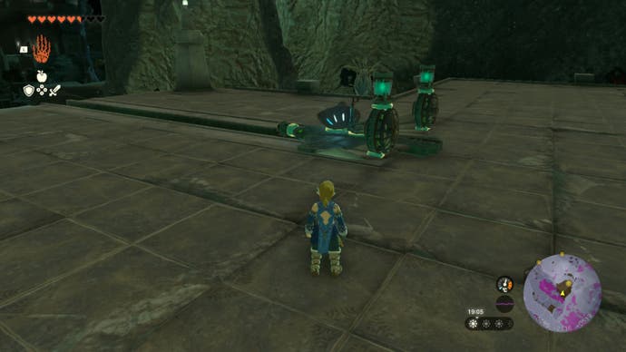 zelda totk link facing flying machine on launcher in depths with call from depths second eye