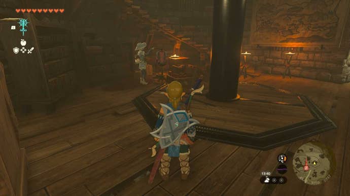 zelda totk link facing konba and yiga armor in akkala ancient tech lab