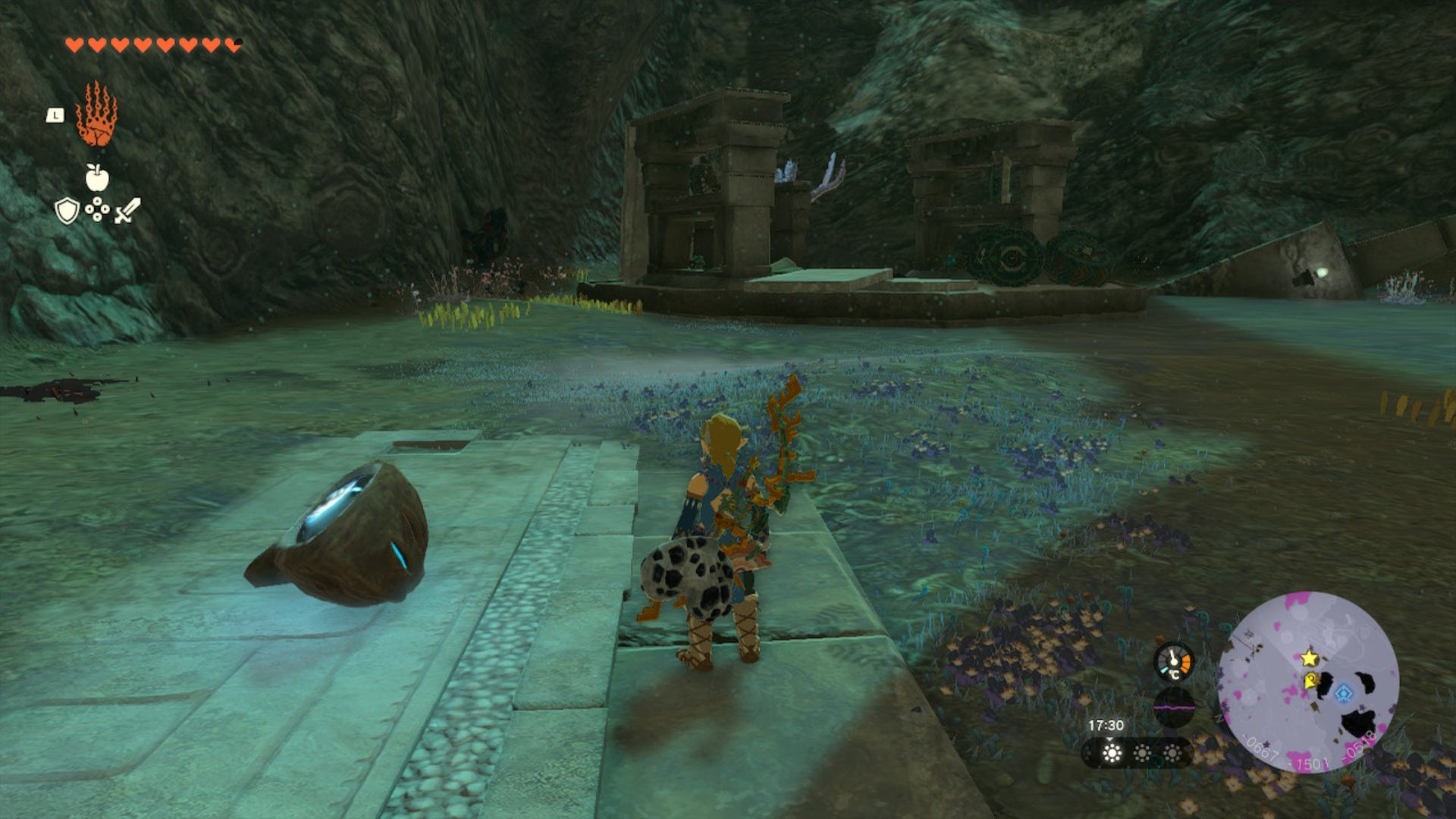 zelda totk link facing zonai stash in depths near great plateau north chasm