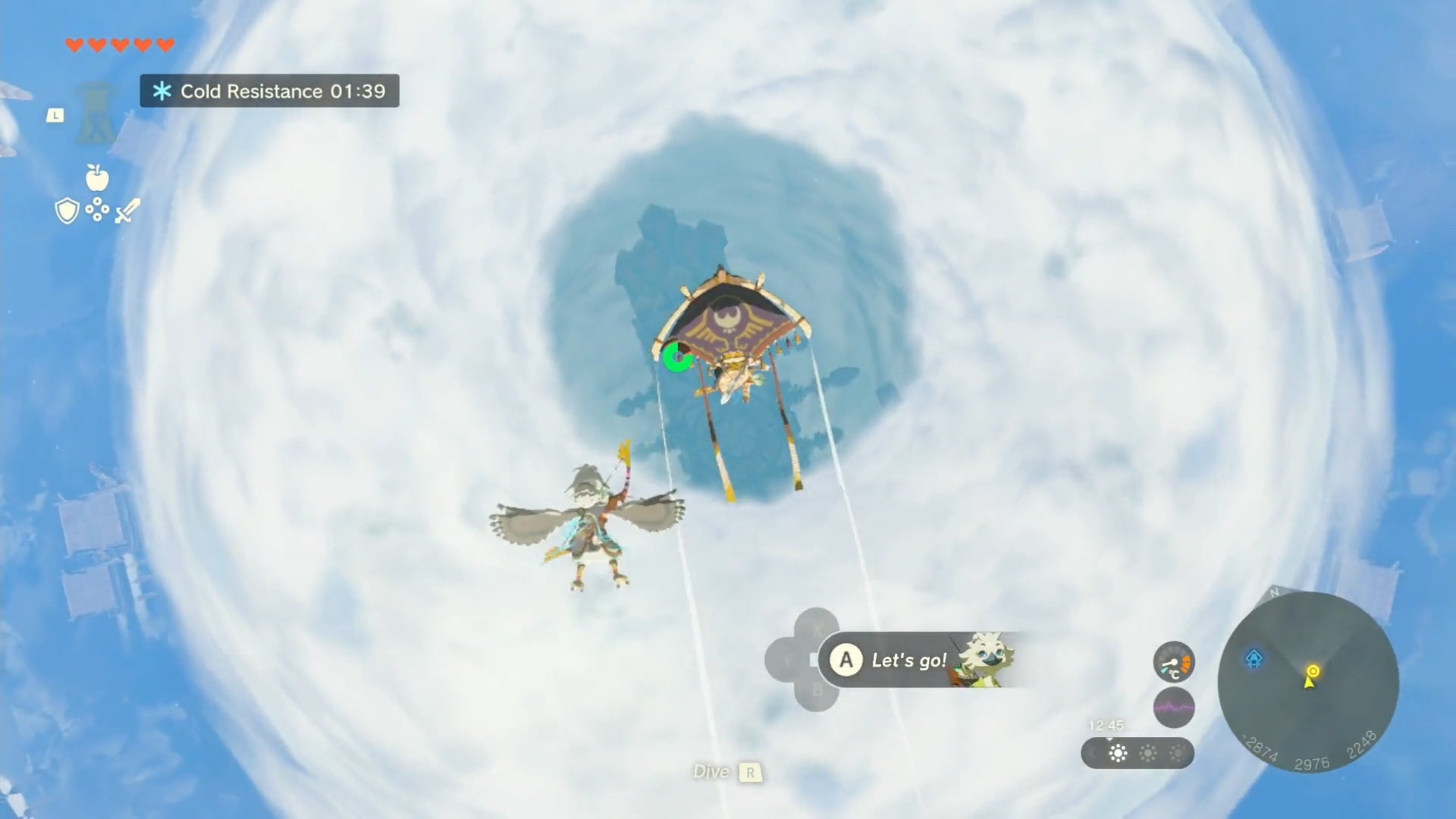 zelda totk link gliding above wind temple storm