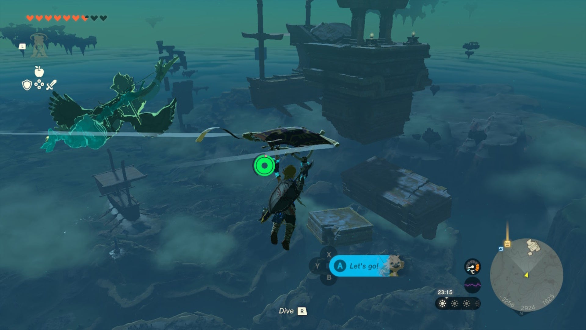 zelda totk link gliding to static floating island near wind temple