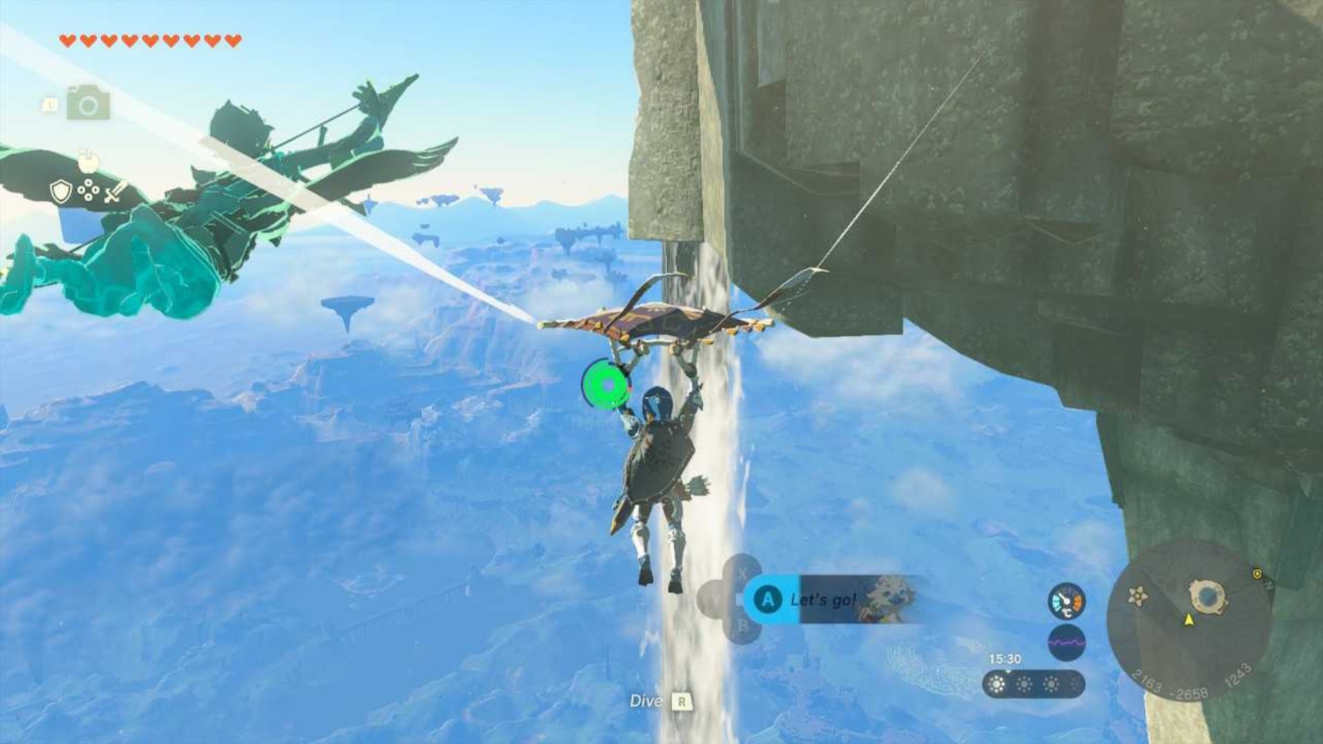 zelda totk link gliding to waterfall coming off sky island