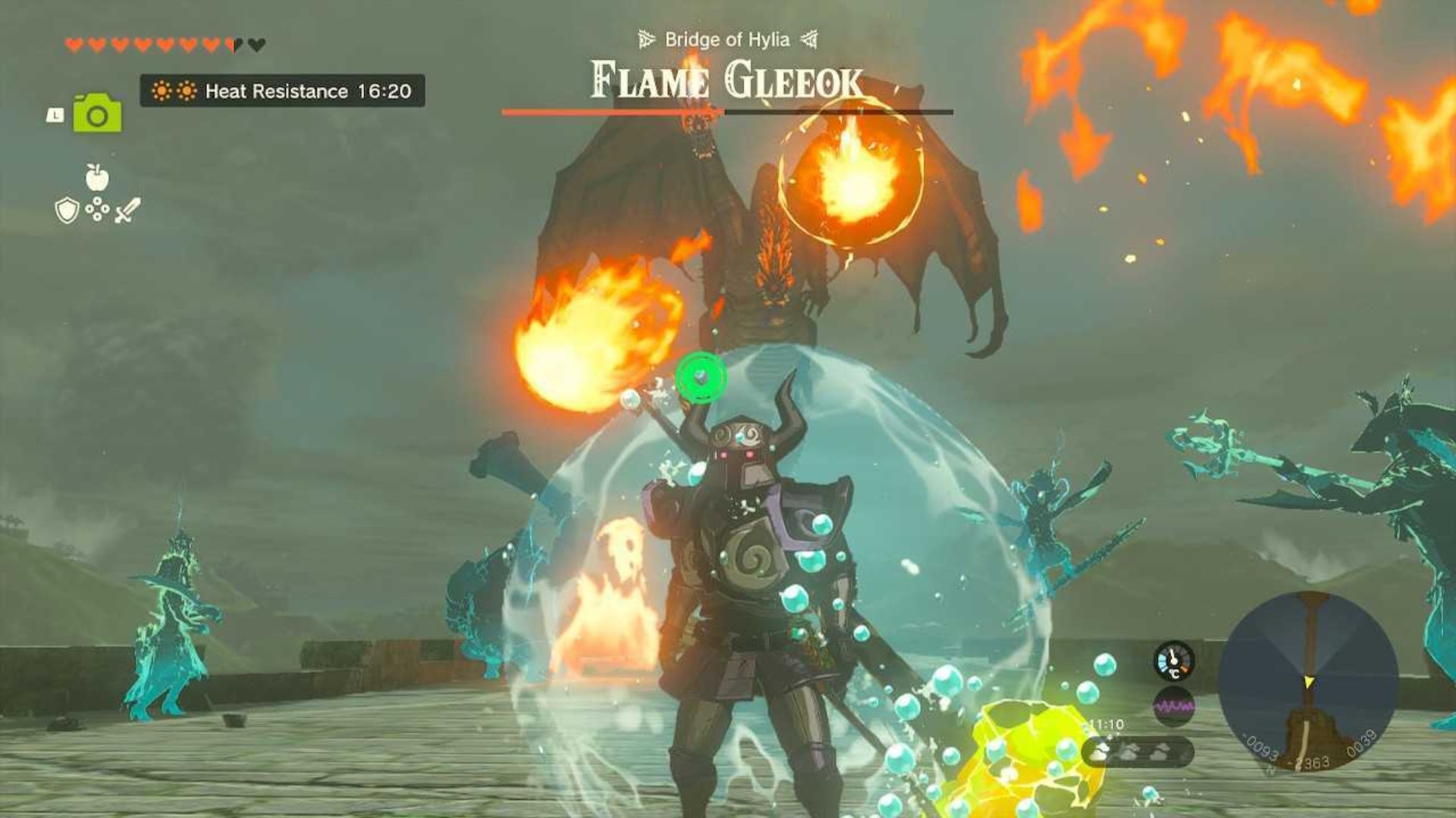 zelda totk link in sidon shield flame gleeok raining fire