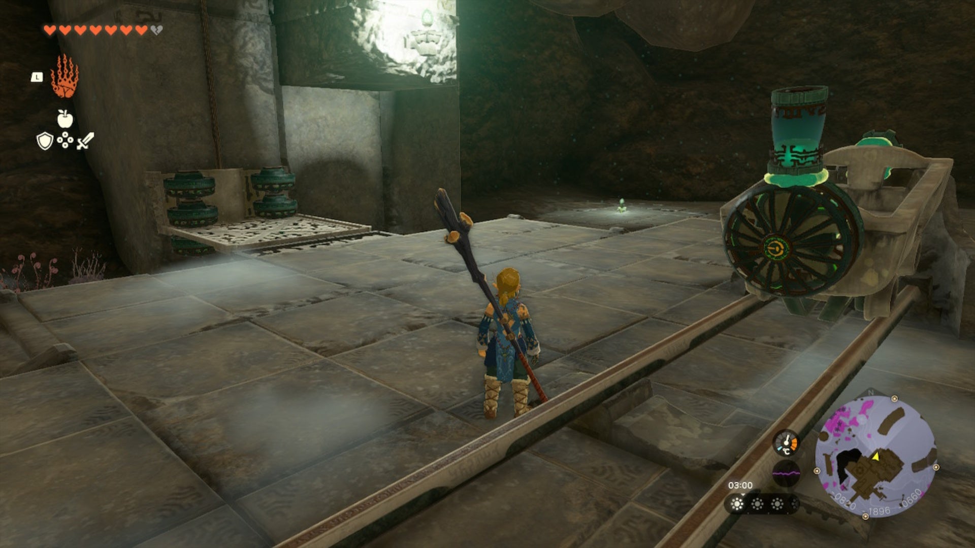 zelda totk link looking at elevator in great abandoned central mine in the depths