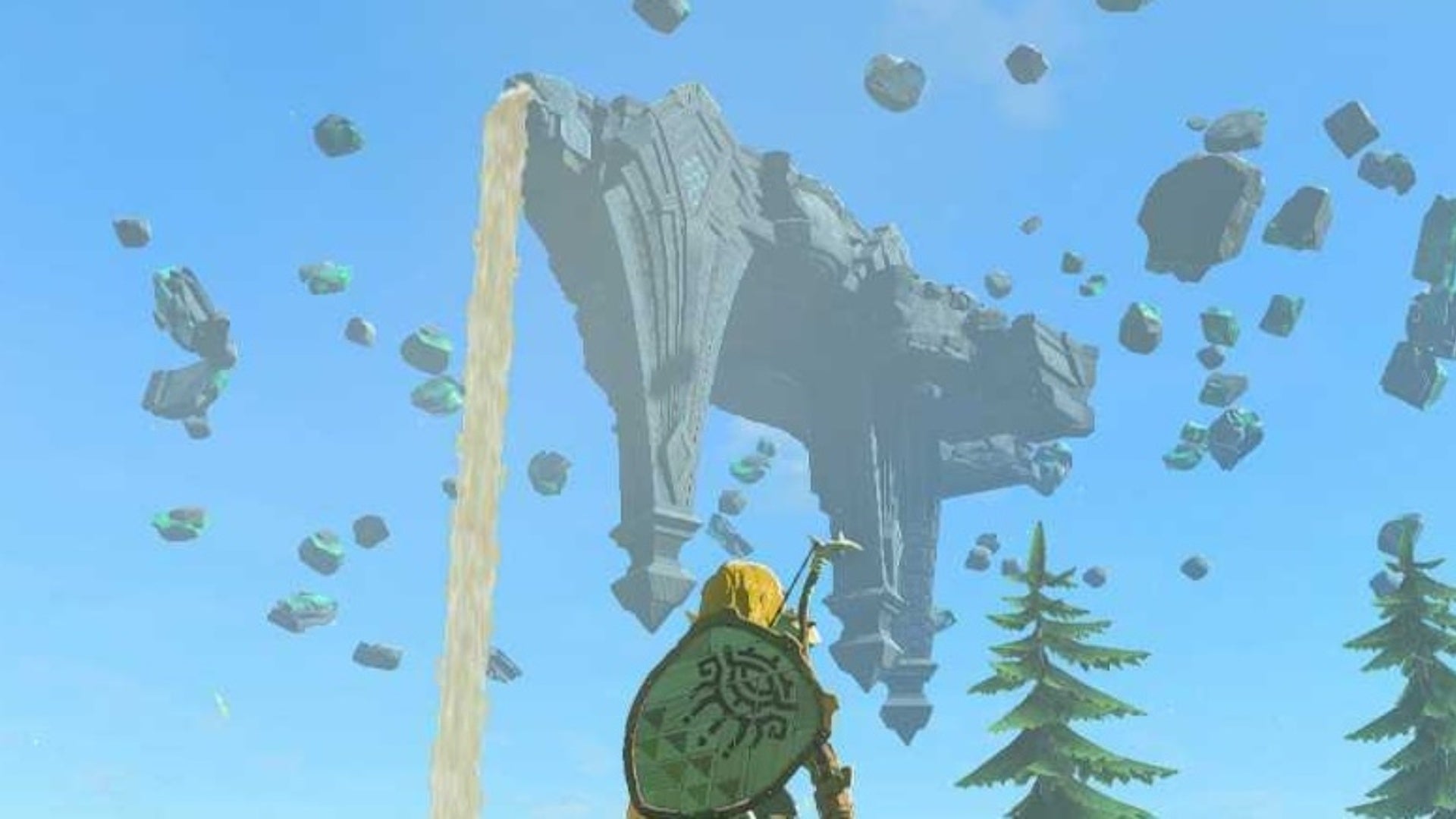 zelda totk link looking at floating scales island