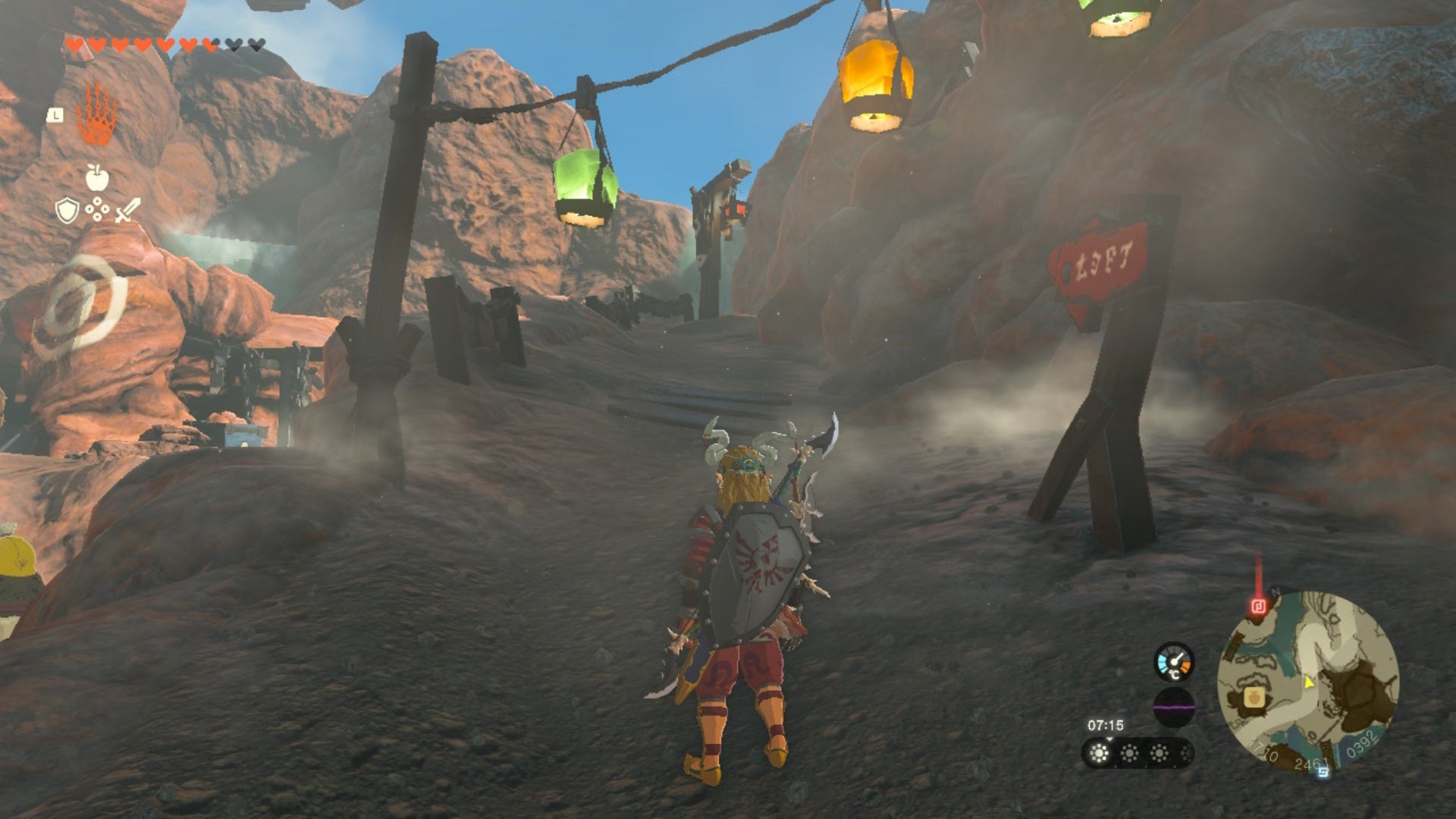 zelda totk link looking at lantern path goron city