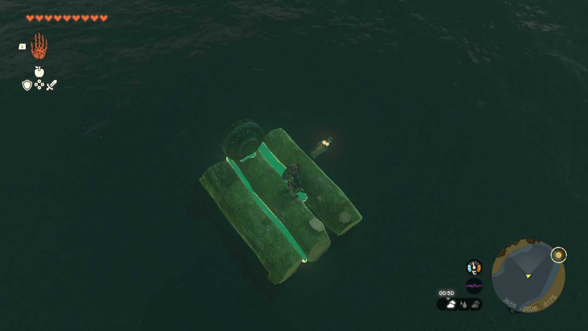 zelda totk link on boat next to message bottle lake sumac