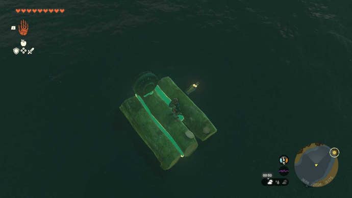 zelda totk link on boat next to message bottle lake sumac