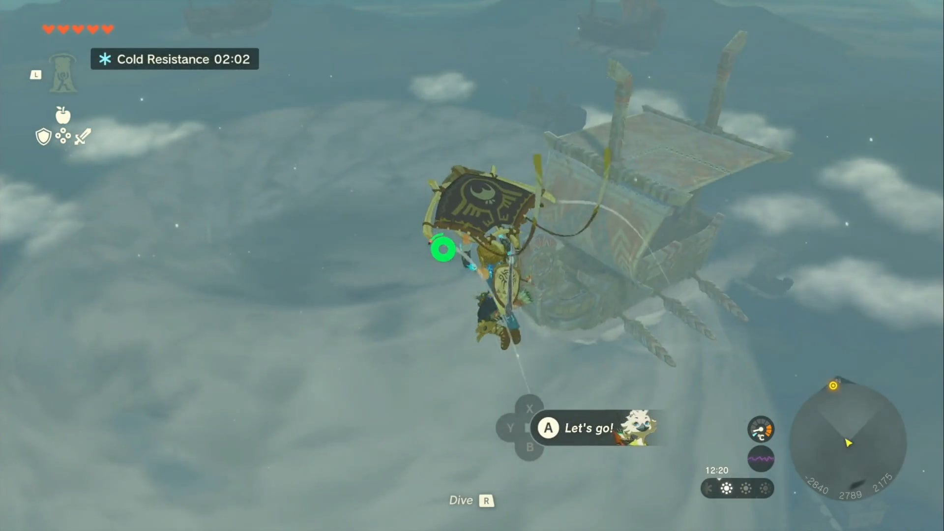 zelda totk link on last layer of boats above wind temple storm