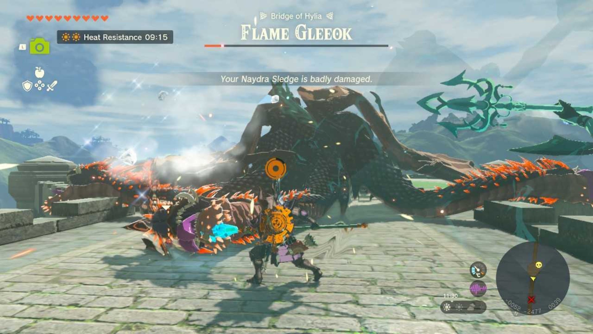 zelda totk link in sidon shield flame gleeok raining fire