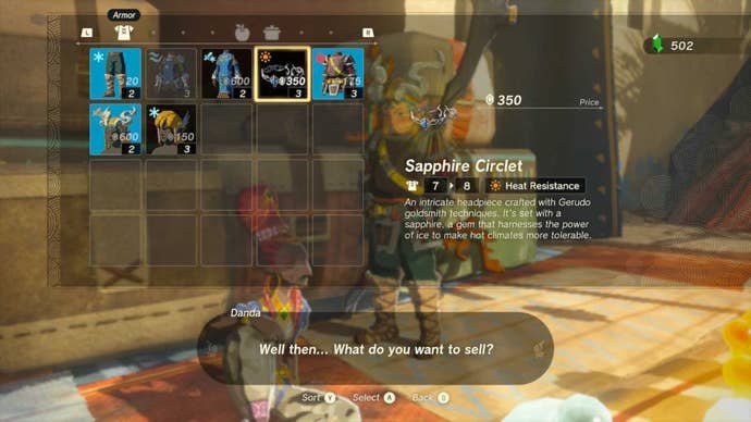 zelda totk link selling sapphire circlet in gerudo town