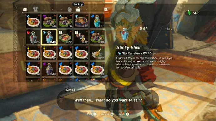 zelda totk link selling sticky elixir in gerudo town