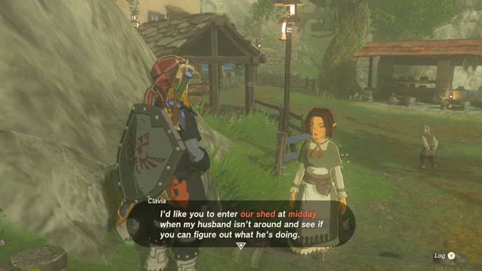 zelda totk link talking to clavia outside house