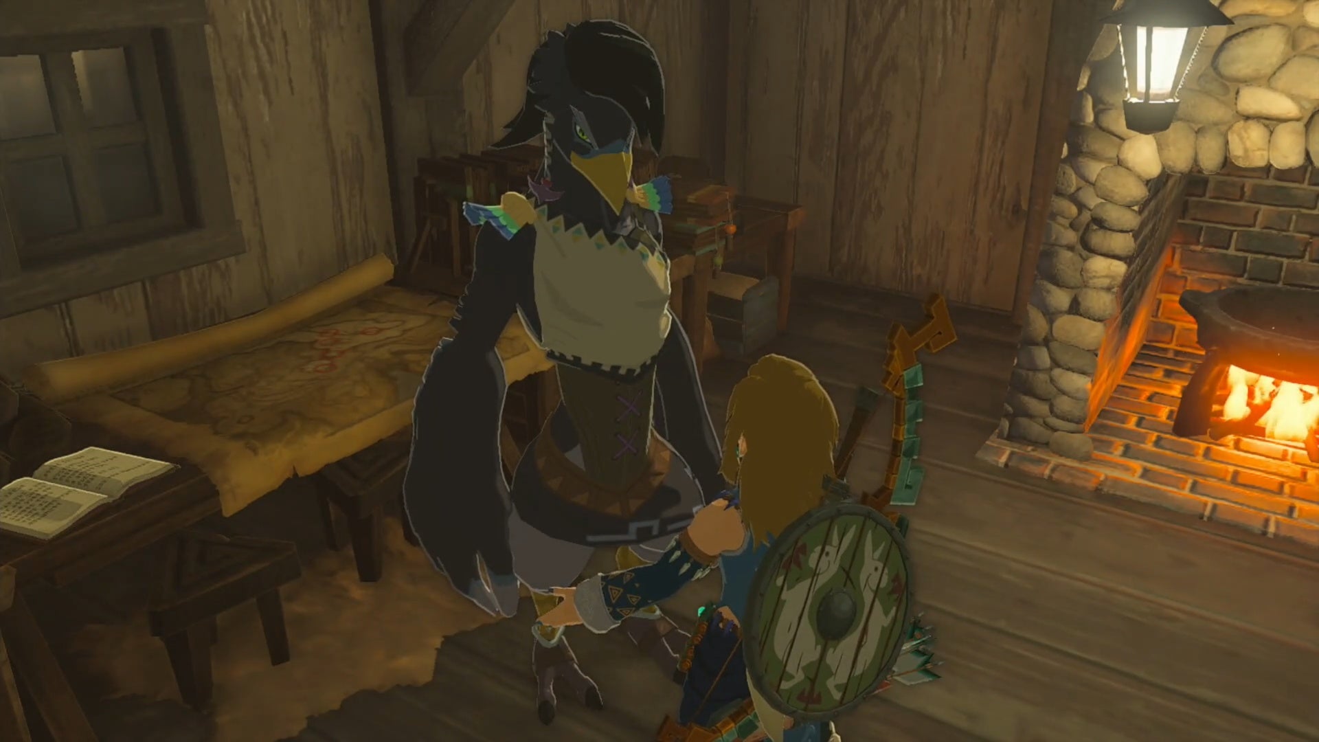 zelda totk link talking to harth in lodge